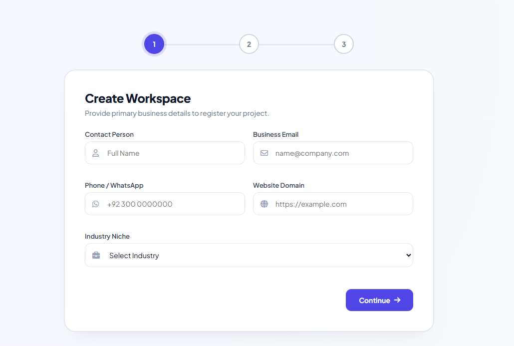 Digital Servay Portal Step 1 Create Workspace Form for Business Details