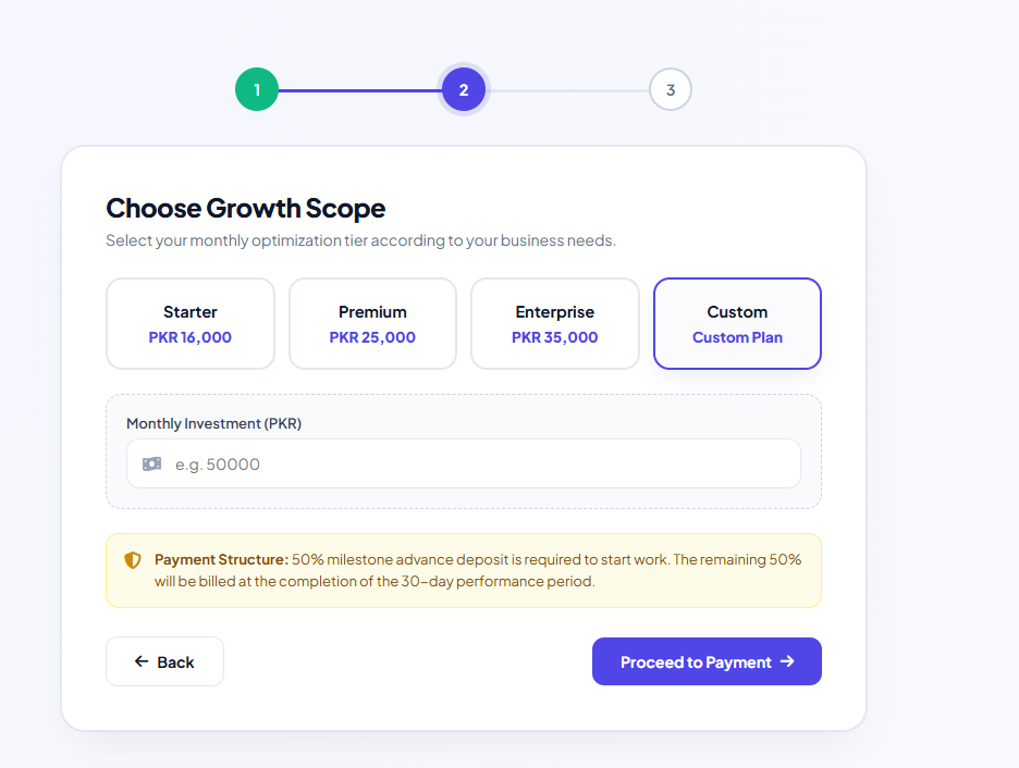 Digital Servay Portal Step 2 Choose Growth Scope Optimization Tier