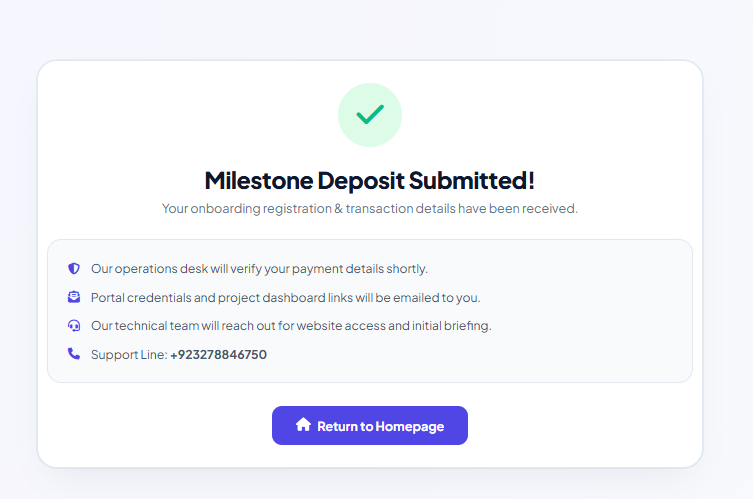 Digital Servay Portal Milestone Deposit Submitted Confirmation Screen